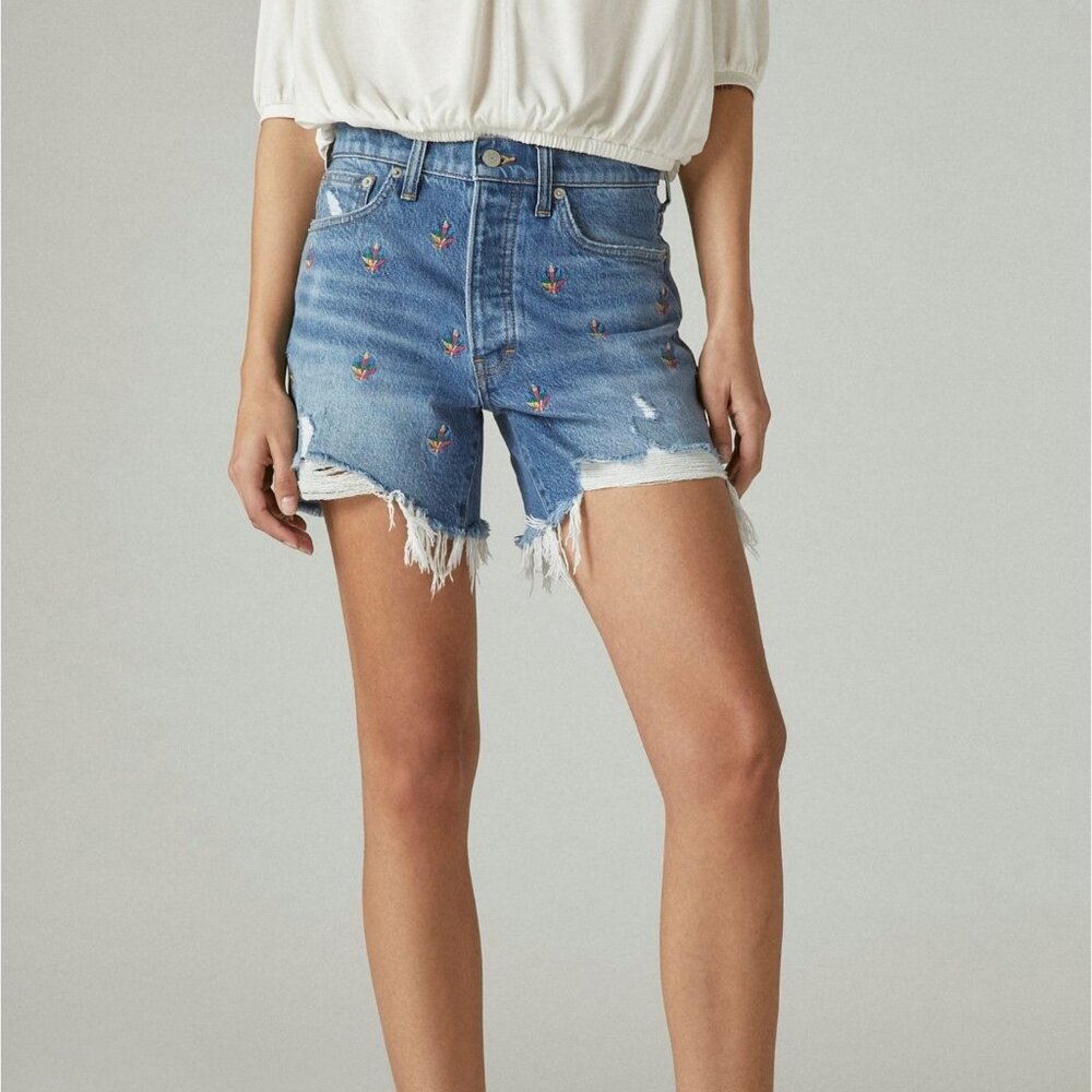 lucky legend embroidered 5" high rise 90s midi short